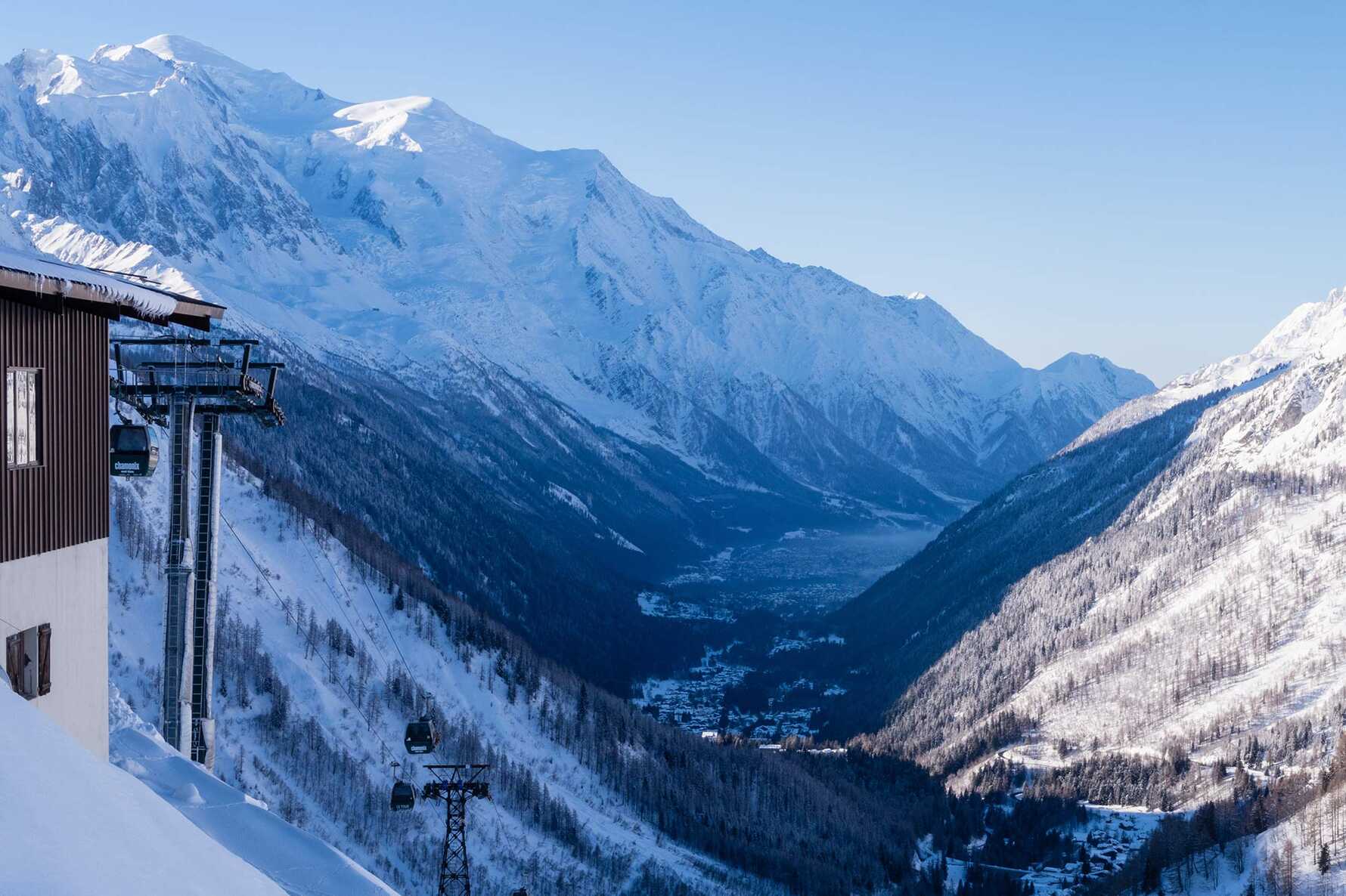 A view of the Chamonix valley from Le Tour ski area