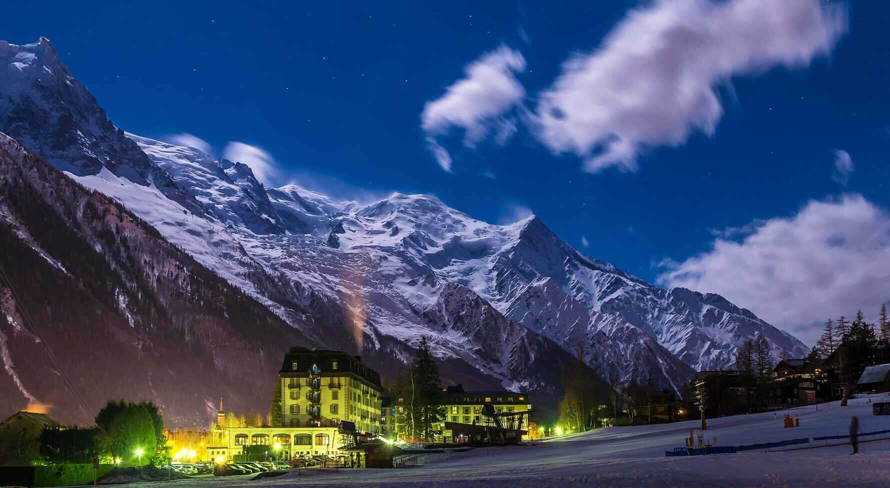 Chamonix Mont Blanc Ski resort at night