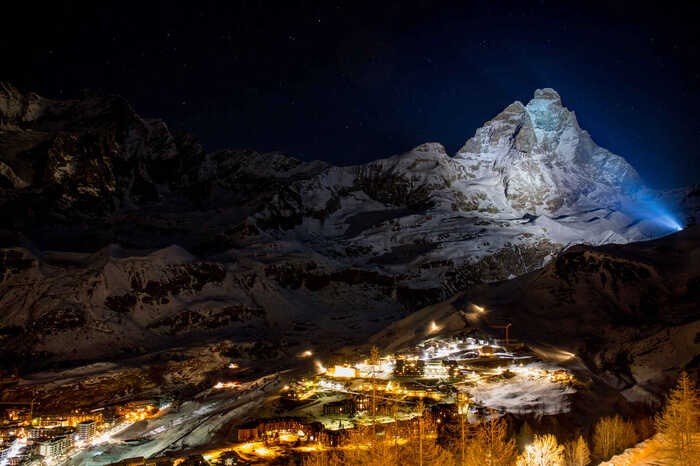 Cervinia ski resort at night